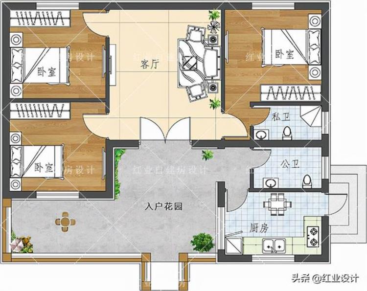 农村建筑设计90m2图纸「3套占地百平的一层农村图纸设计布局舒适造价10万起就可建」