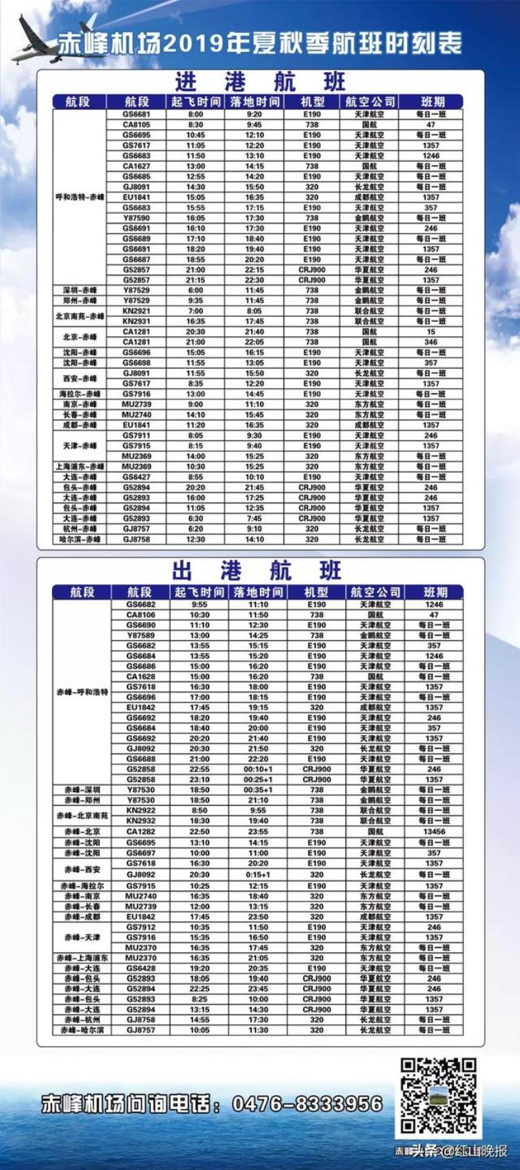 赤峰机场2019年最新版航班时刻表查询「赤峰机场2019年最新版航班时刻表」