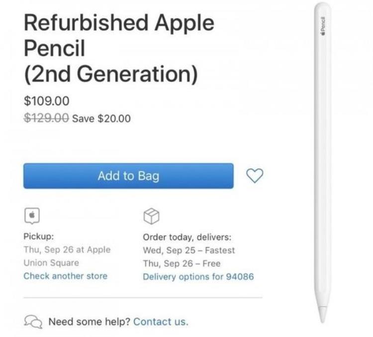 美国apple pencil二代多少钱「ApplePencil2上架美国苹果官翻商城售价仅109美元」