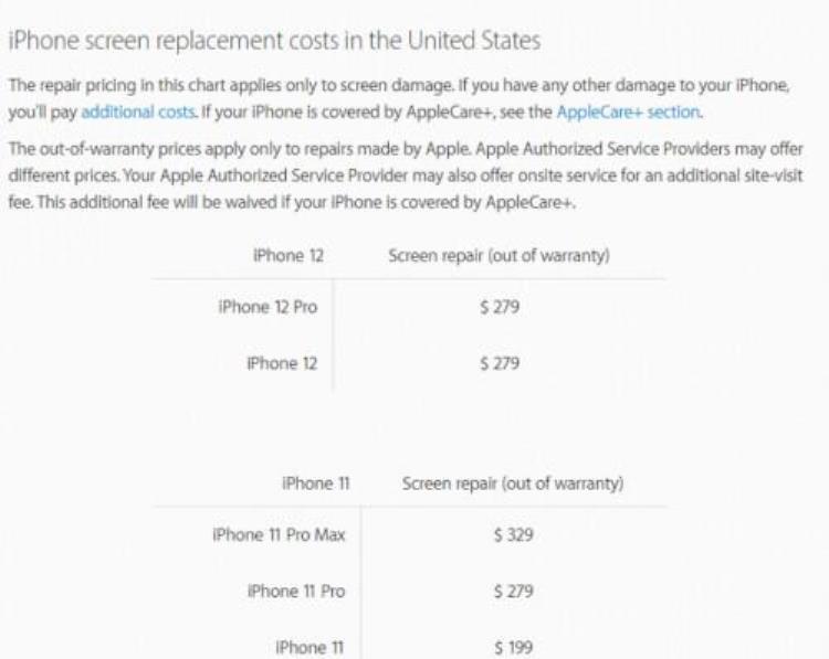苹果公布iPhone12系列屏幕更换价格