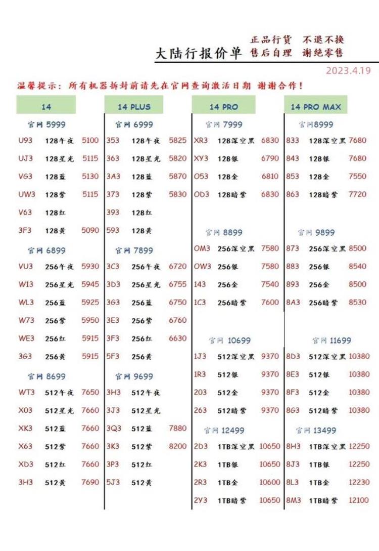 深圳华强北手机批发报价表「2023年4月19日深圳市华强北手机批发报价单」