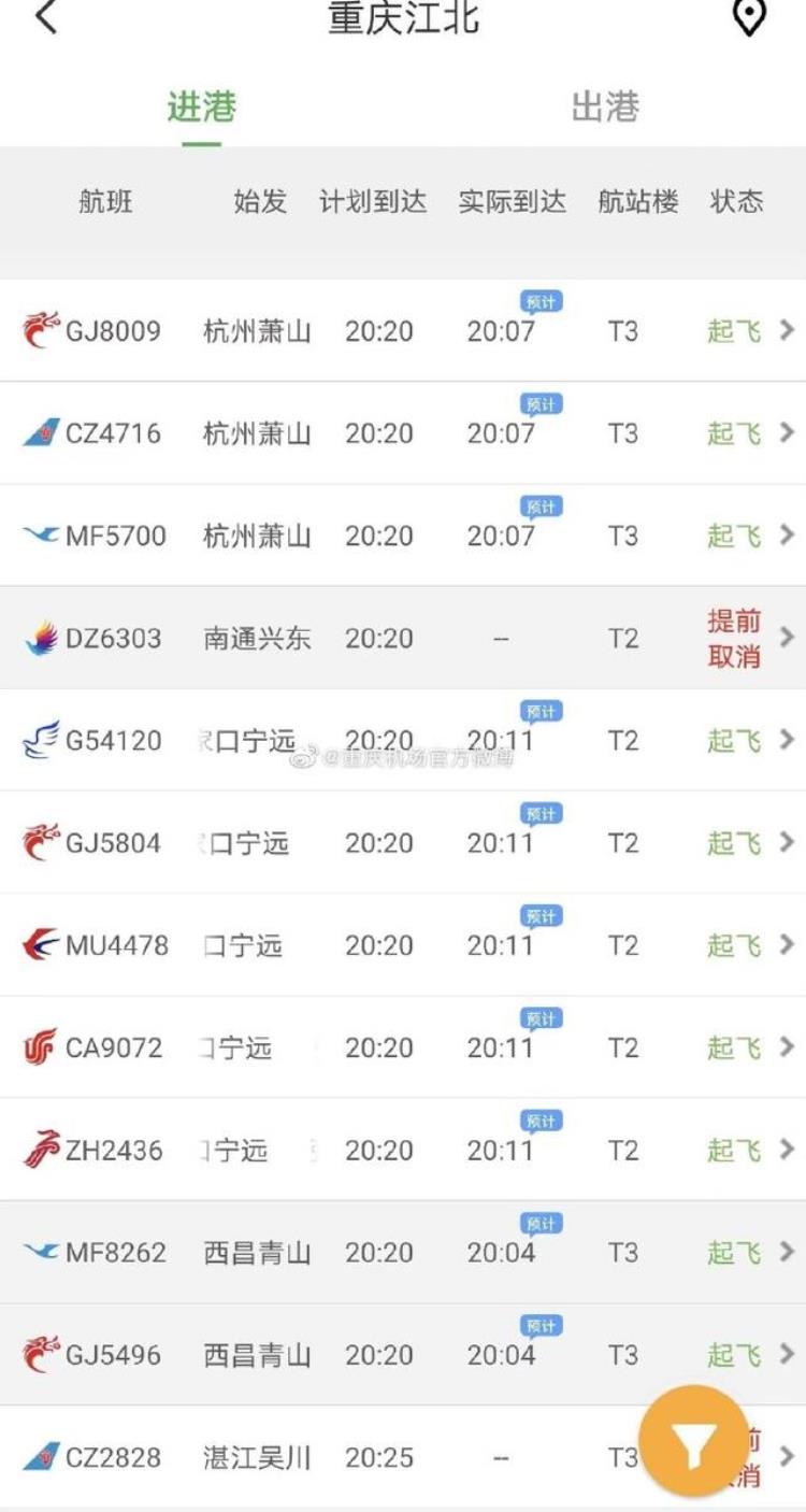 网传重庆今晚航班全部取消官方谣言是真的吗「网传重庆今晚航班全部取消官方谣言」