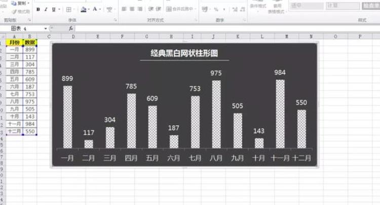 excel怎样做黑白网状柱状图「Excel经典黑白网状柱形图让柱形图也能变得与众不同」