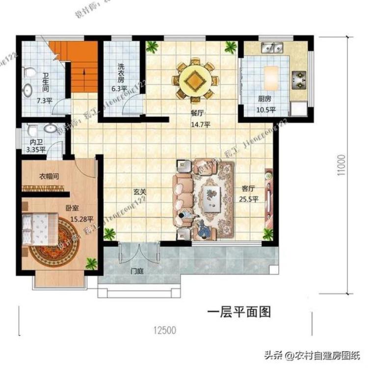 农村三层小别墅120平方左右,农村自建三层小别墅110平20万主体