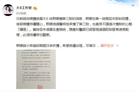 大s声明终止怀孕？什么原因让她放弃第三胎