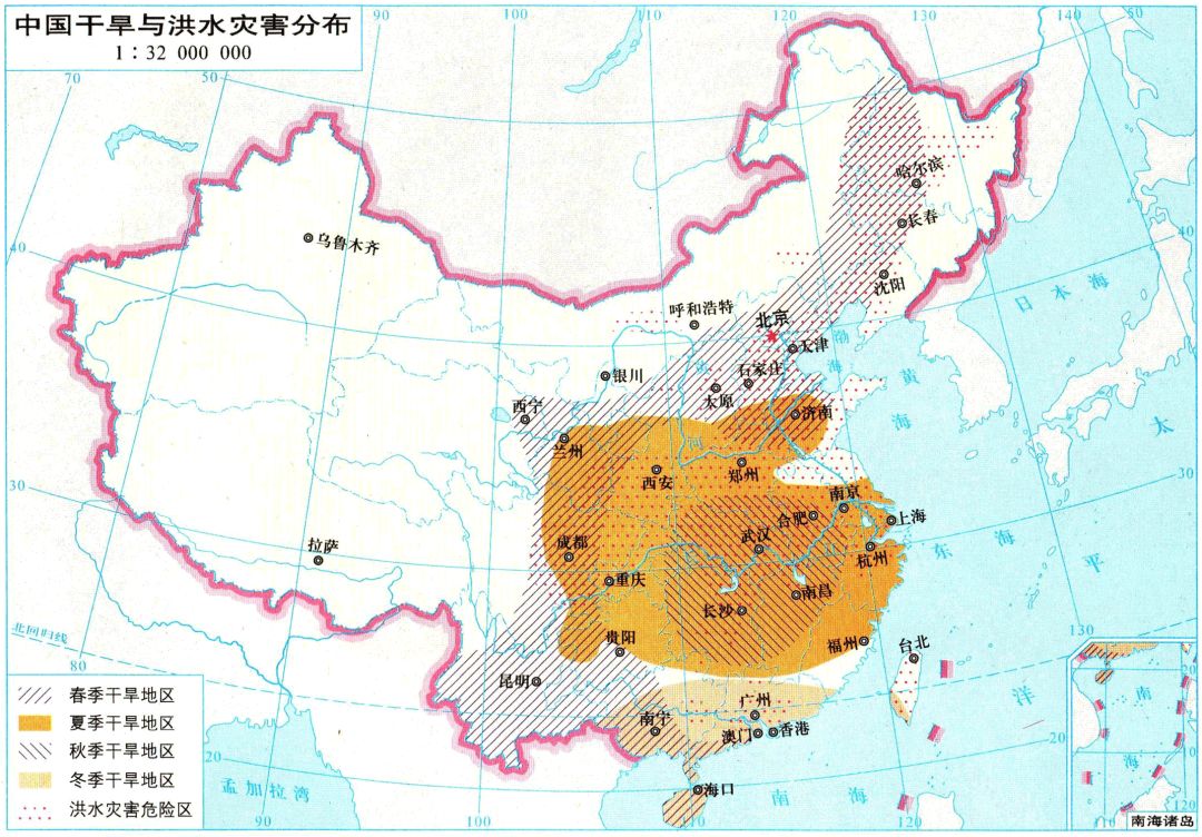 中国温度带的划分（中国冬季和夏季降水量分布）