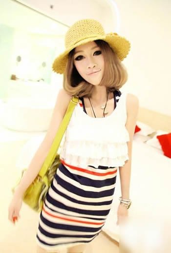 小背心 条纹长群 熟悉搭显高又显瘦