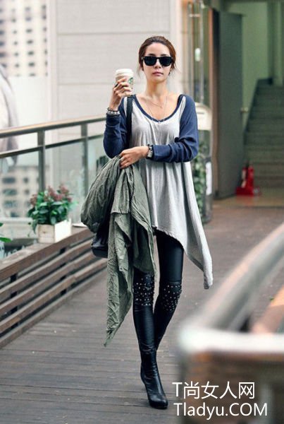 宽松不规则底摆长袖T恤