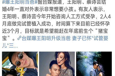 曝王阳明妻子试管成功要当爸爸,他是张俪萧亚轩的帅前男友