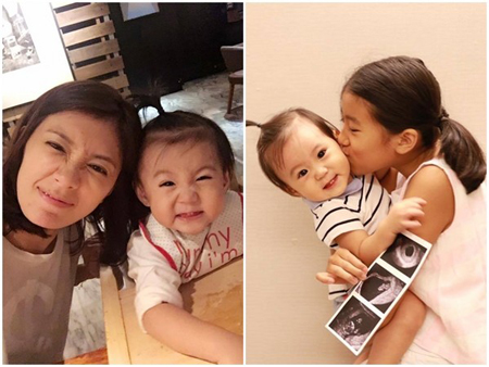 贾静雯大女儿梧桐妹当小妈妈 梧桐妹和咘咘照片