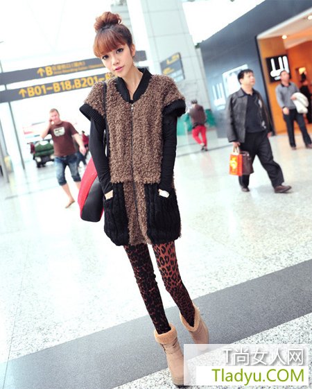 螺纹布拼接贴布装饰长款马夹