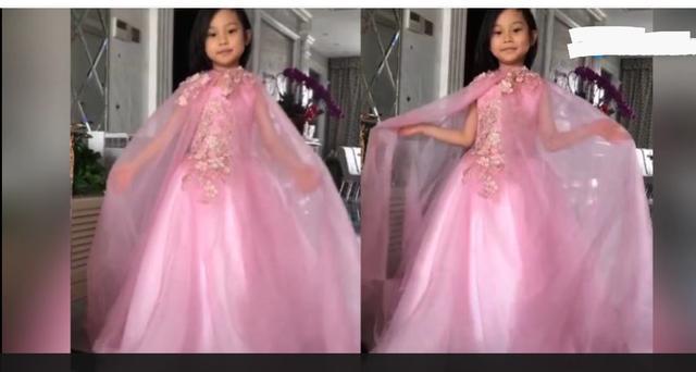 甜馨近照曝光，短发粉色公主裙